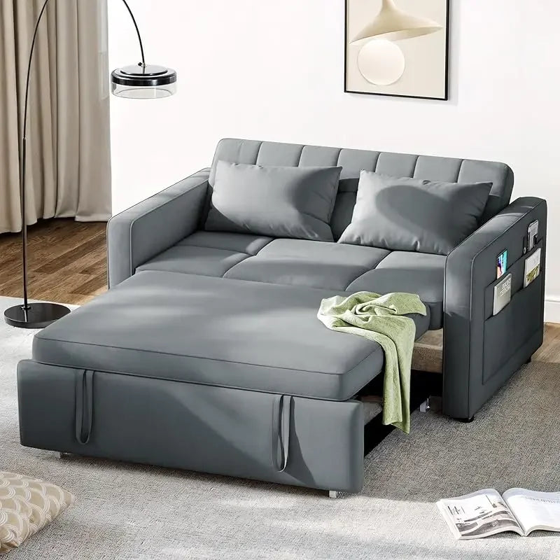 55'' Convertible Sofa Bed | 3-in-1 Sleeper Sofa with Pull-Out Bed | Velvet Futon Couch - HomeComforts