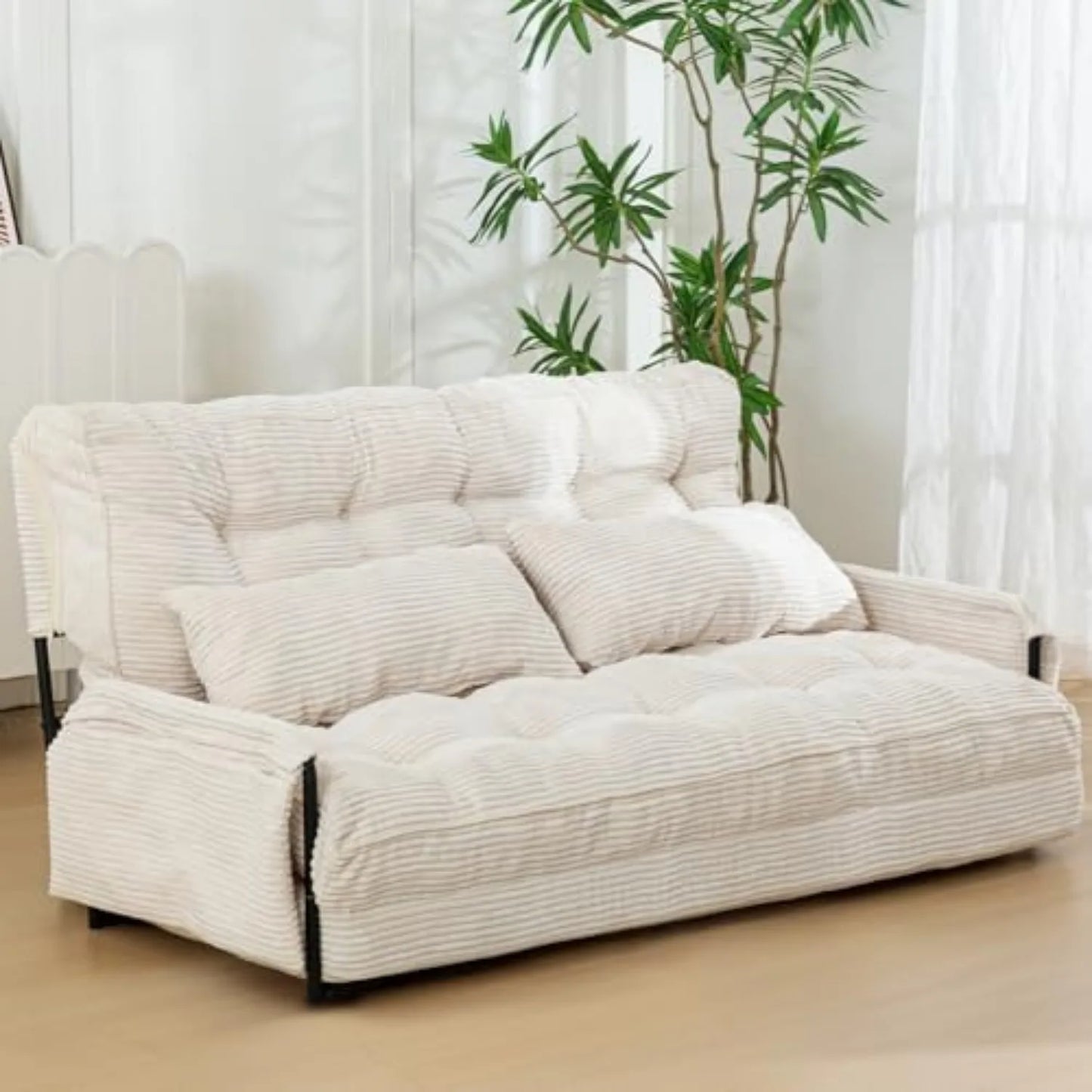 Adjustable Floor Sofa Couch with 2 Pillows Multi-Functional Bean Bag Bed 5-Position Foldable Lazy Sofa Sleeper Bed with Armrest