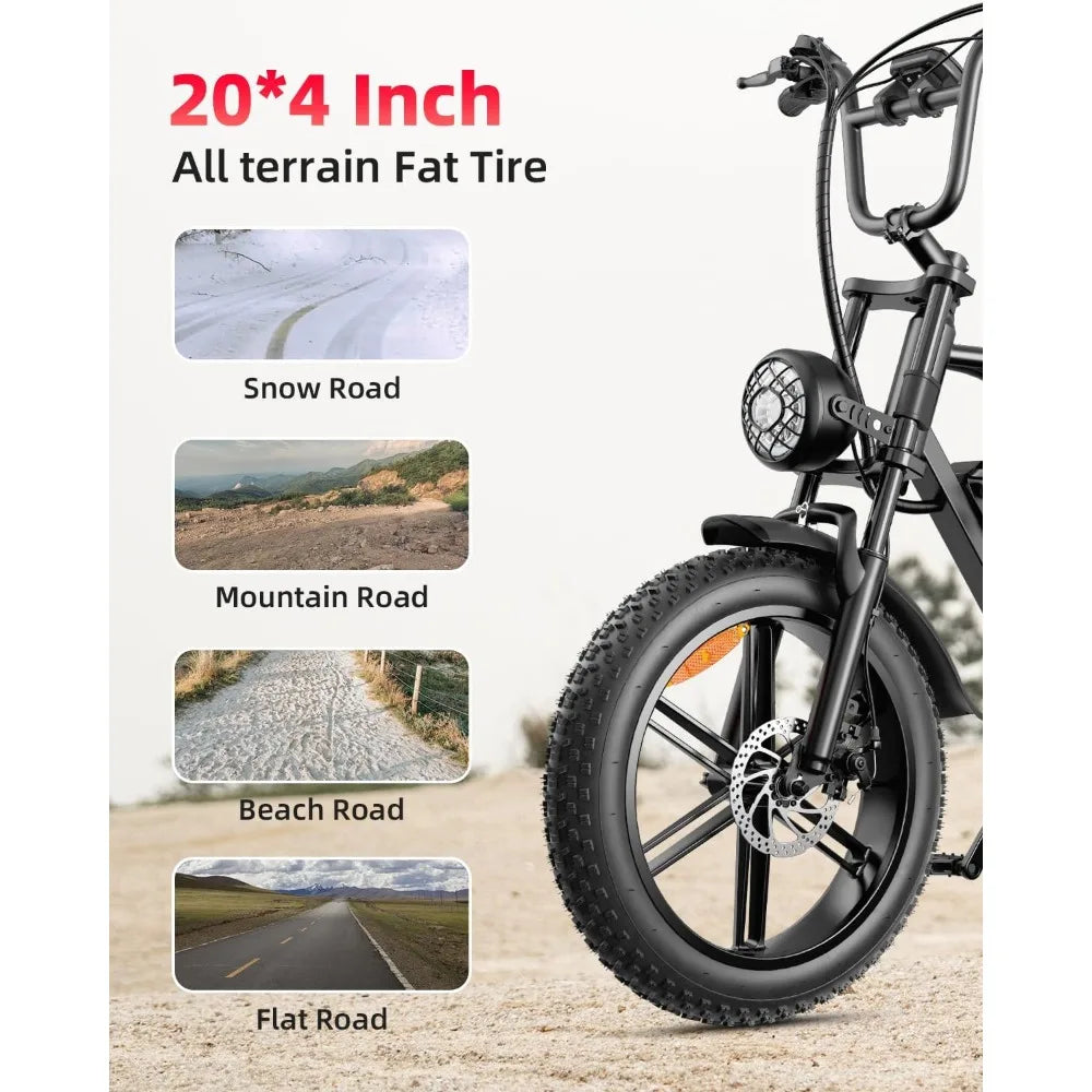 1500W Ebike, 48V 20Ah(960WH) Removable Battery, 72Miles & 32MPH,20" Fat Tire Dirt Bike,7 Speed Gears,Dual Shock Absorber