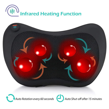 Heating Neck Massager 4 Head And Neck Protection Massage Pillow for Back,Shoulders,Legs,Muscle Pain Relief,Use at Home,Car so on