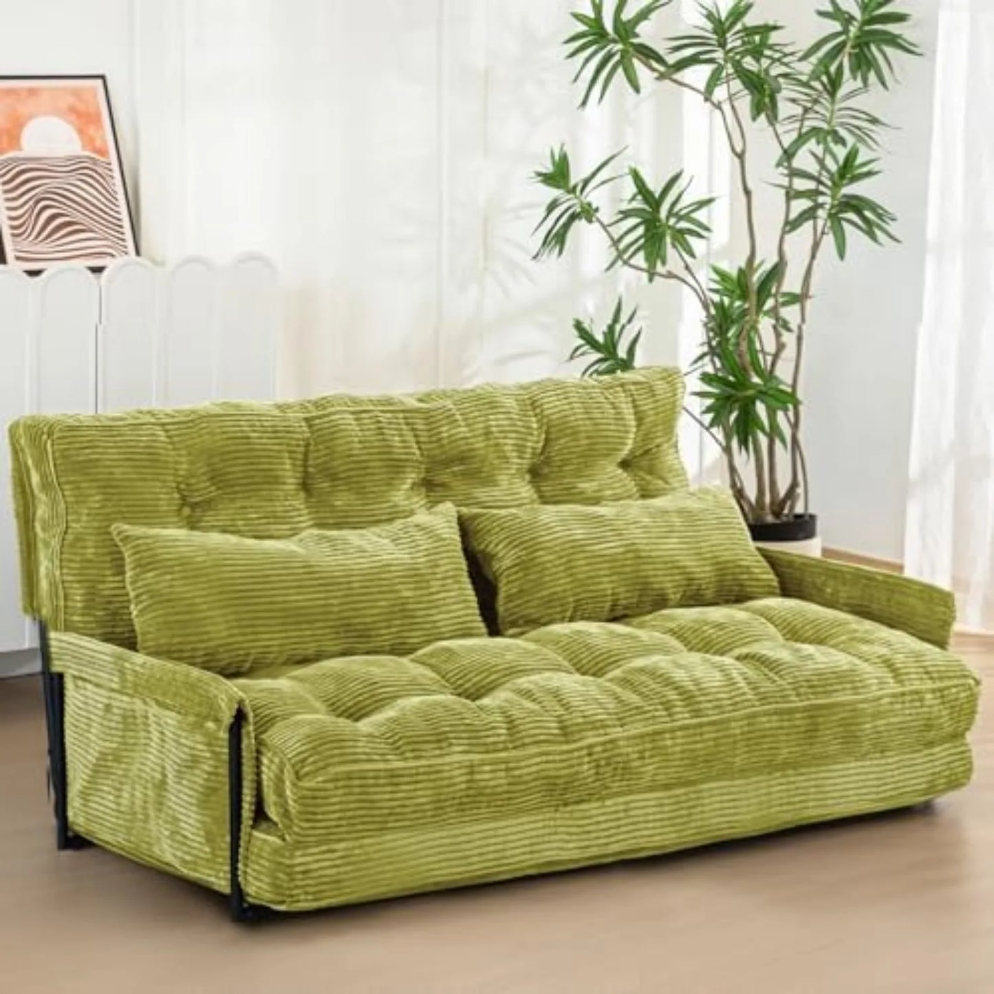 Adjustable Floor Sofa Couch with 2 Pillows Multi-Functional Bean Bag Bed 5-Position Foldable Lazy Sofa Sleeper Bed with Armrest