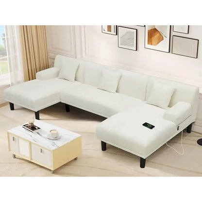 Modern Chenille U-Shaped Sectional Sofa with USB & Type C Charging Ports Double Chaise High-Resilience Sponge Comfortable Living