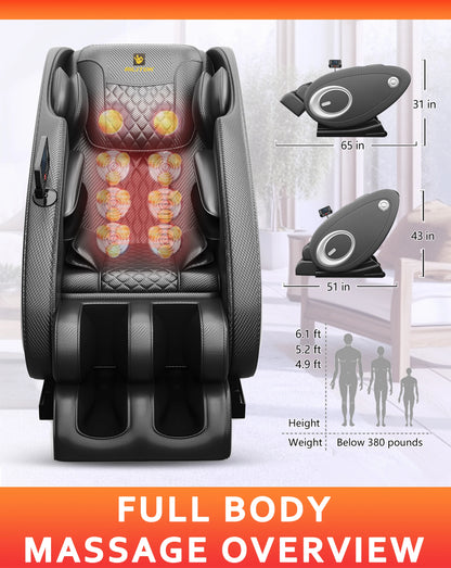 Full Body Massage Chair with Heating, Massage Chair Recliner with Zero Gravity, Bluetooth Speaker, Airbags, Foot Roller