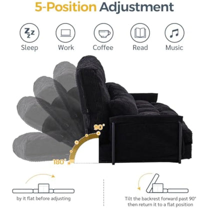 Adjustable Floor Sofa Couch with 2 Pillows Multi-Functional Bean Bag Bed 5-Position Foldable Lazy Sofa Sleeper Bed with Armrest