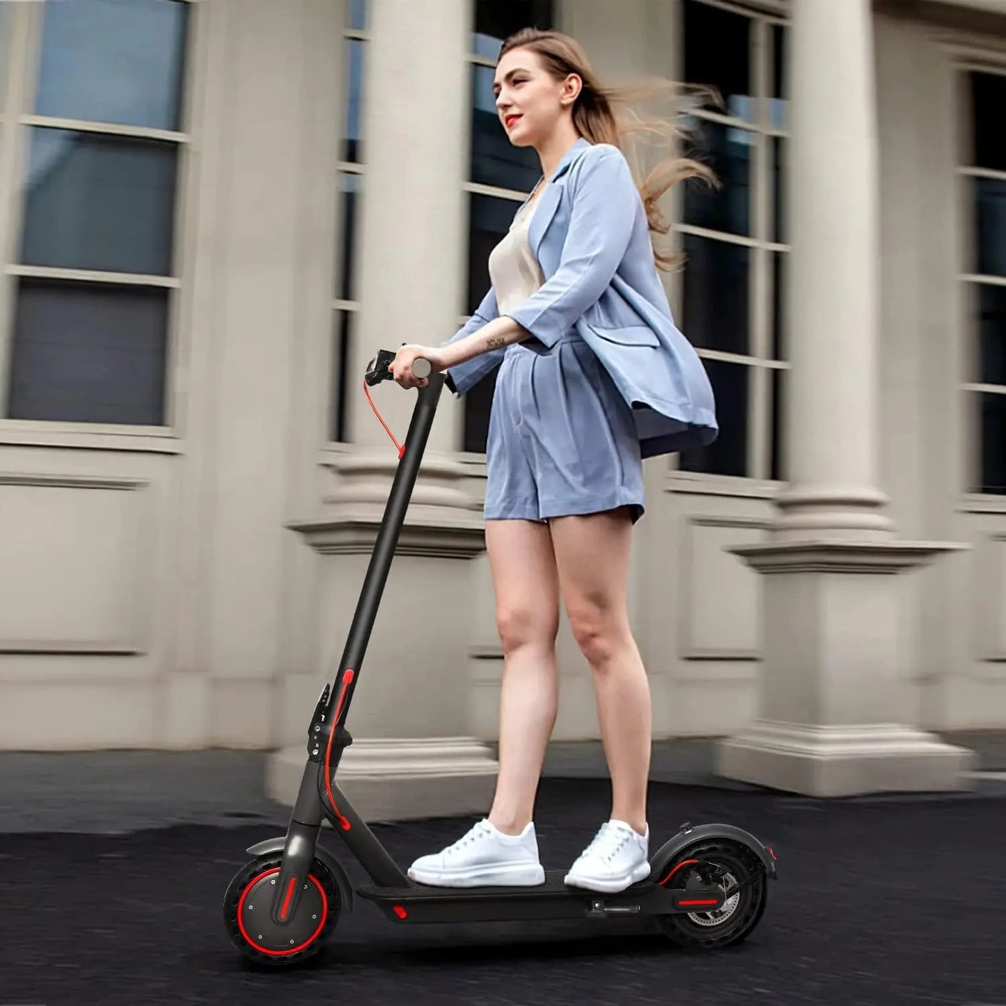 Electric Scooter 8.5" Solid Tires 350W Motor Up to 20-23 Miles Range 19 Mph Speed Portable Folding Commuting Scooter Double Brak