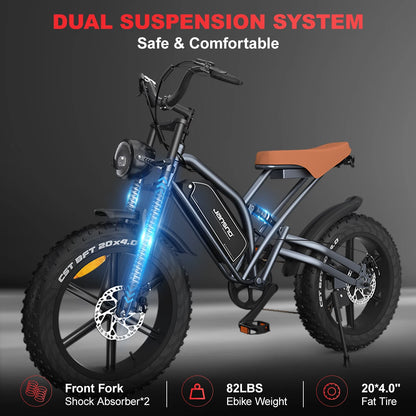 JANSNO X50 750W 48V14AH Removable battery Fat Tire 20"*4 Off Road Mountain Ebike 25MPH Moped Style Ebike