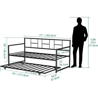 Twin Daybed with Pull Out Trundle/Steel Slat Support/Space Saving Adjustable Height Sofa Bed Couch and Multi-Functional