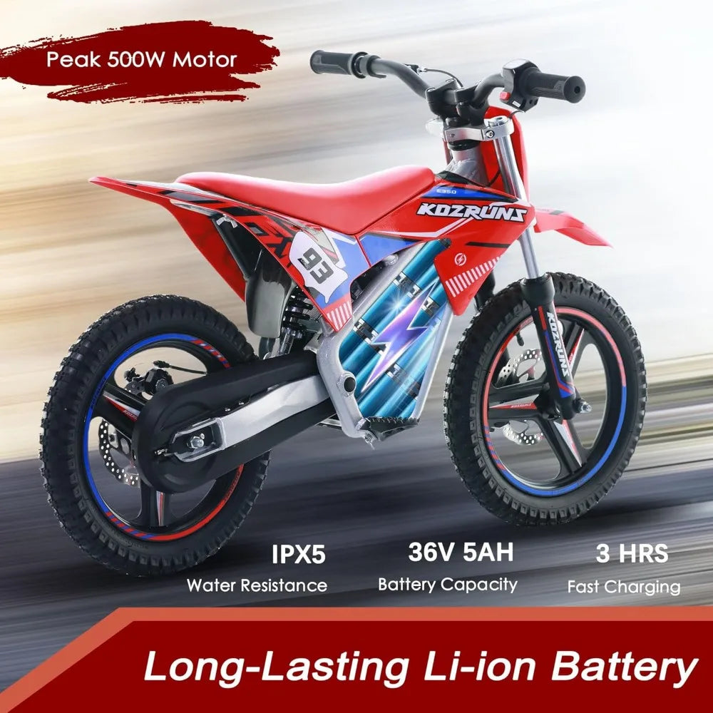 36V Electric Dirt Bike for Kids - Brushless 350W Motor, 3-Speed Settings - FunRide