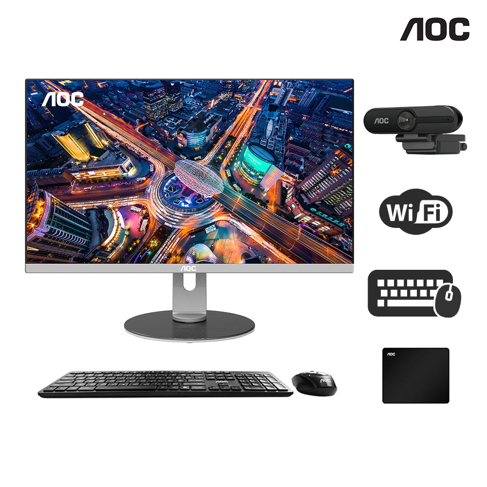 AOC All-in-One Gaming Computer PC 27" FHD AMD R7 5700G 16GB RAM 512 GB Windows 11 Home WiFi Keyboard&Mouse Business Office Work