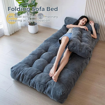 Sofa Bed Convertible Sleeper Chair with Pillow Foldable Mattress with Back Support, Portable Fold Out Chair Bed Comfy Floor Sofa