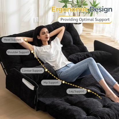 Adjustable Floor Sofa Couch with 2 Pillows Multi-Functional Bean Bag Bed 5-Position Foldable Lazy Sofa Sleeper Bed with Armrest