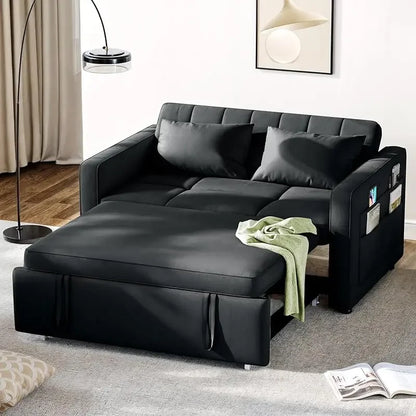 55'' Convertible Sofa Bed | 3-in-1 Sleeper Sofa with Pull-Out Bed | Velvet Futon Couch - HomeComforts