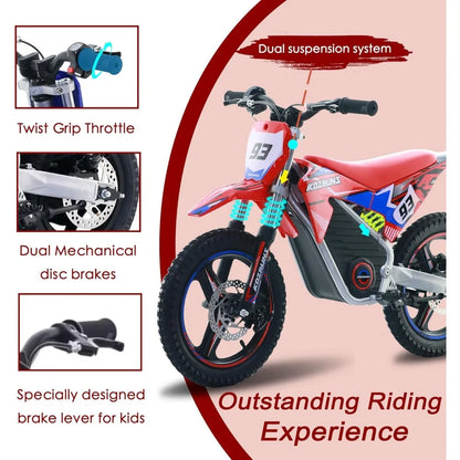 36V Electric Dirt Bike for Kids - Brushless 350W Motor, 3-Speed Settings - FunRide