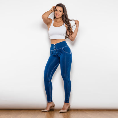 Shascullfites Melody Button Up Jeans Push Up Effect Butt Lifting Jeggings High Waist Jeans Women - GimmeWarehouse