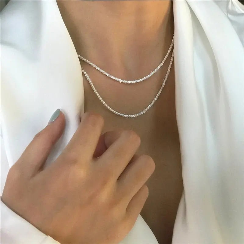 Popular 925 Sterling Silver Sparkling Clavicle Chain Choker Necklace For Women Fine Jewelry Wedding Party Birthday Gift Gimme that