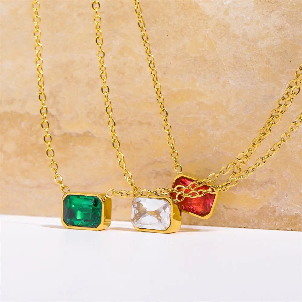 Stainless Steel Square Three-Color Pendant Necklace Electroplated 18K Real Gold - GimmeWarehouse