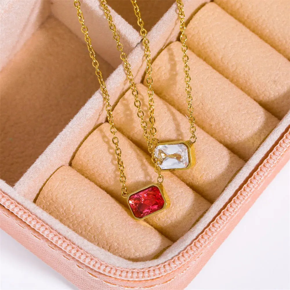 Stainless Steel Square Three-Color Pendant Necklace Electroplated 18K Real Gold - GimmeWarehouse