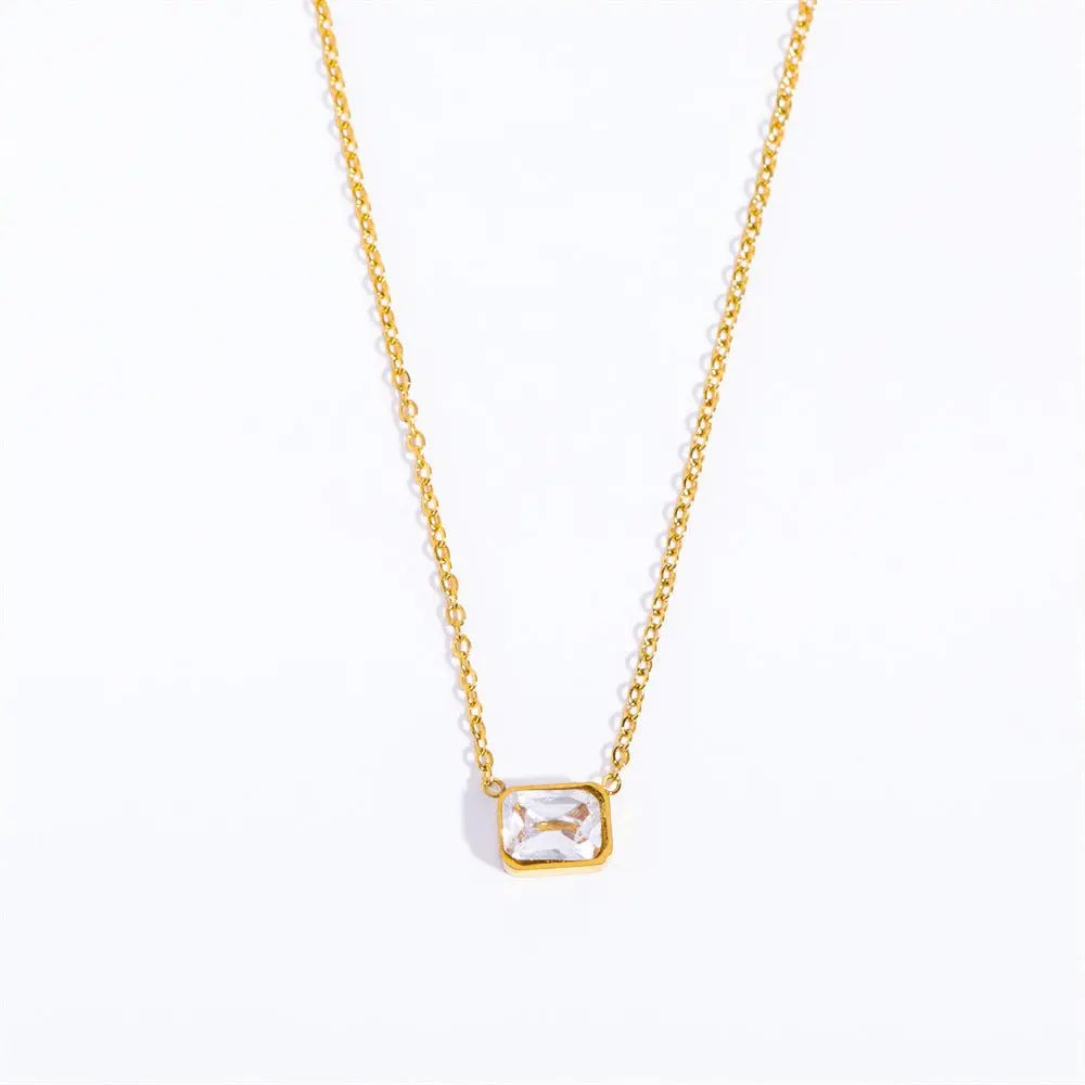 Stainless Steel Square Three-Color Pendant Necklace Electroplated 18K Real Gold - GimmeWarehouse