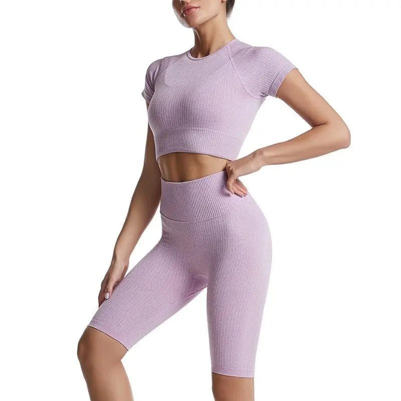 Threaded Yoga Suit Sportswear Summer Short-Sleeved Shorts Bra Tight-Fitting Clothes Gimme that