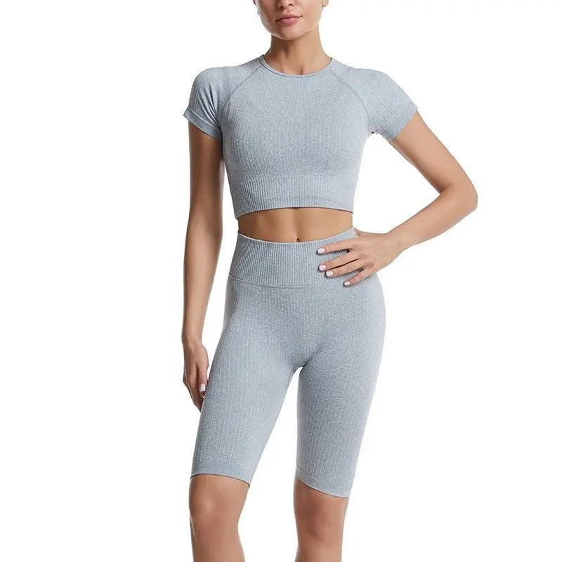 Threaded Yoga Suit Sportswear Summer Short-Sleeved Shorts Bra Tight-Fitting Clothes Gimme that