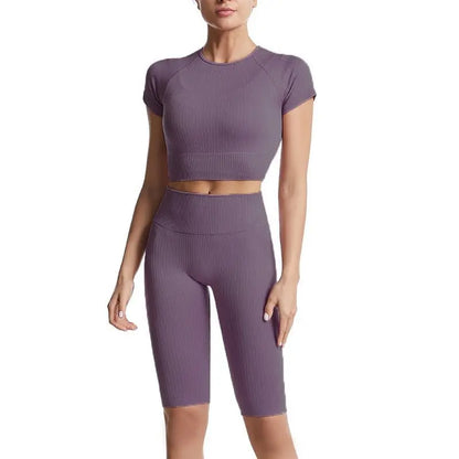 Threaded Yoga Suit Sportswear Summer Short-Sleeved Shorts Bra Tight-Fitting Clothes Gimme that