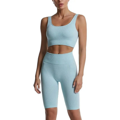 Threaded Yoga Short-Sleeved Shorts n Bra - GimmeWarehouse