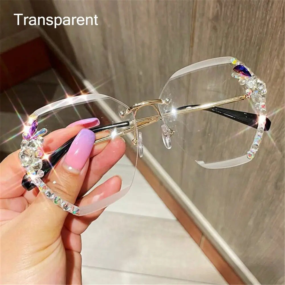 Vintage Rimless Rhinestone UV400 Retro Cutting Lens Sun Glasses - GimmeWarehouse