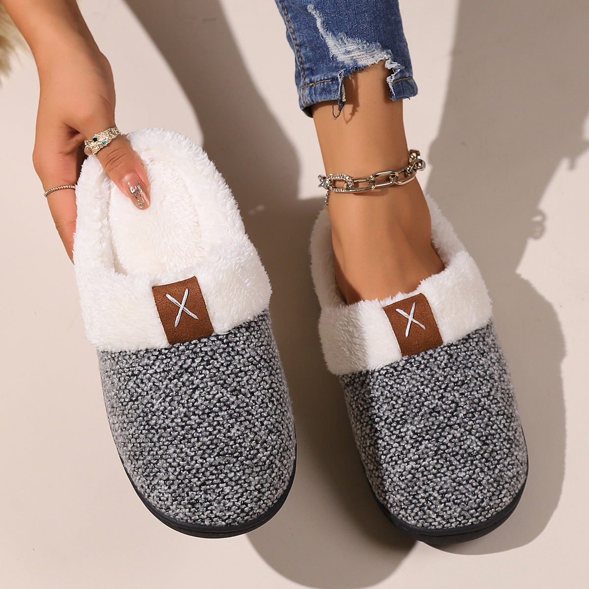 Winter Plush Slippers Fashion Thick Bottom Warm House Shoes For Women Men Indoor Bedroom Floor Slipper - GimmeWarehouse