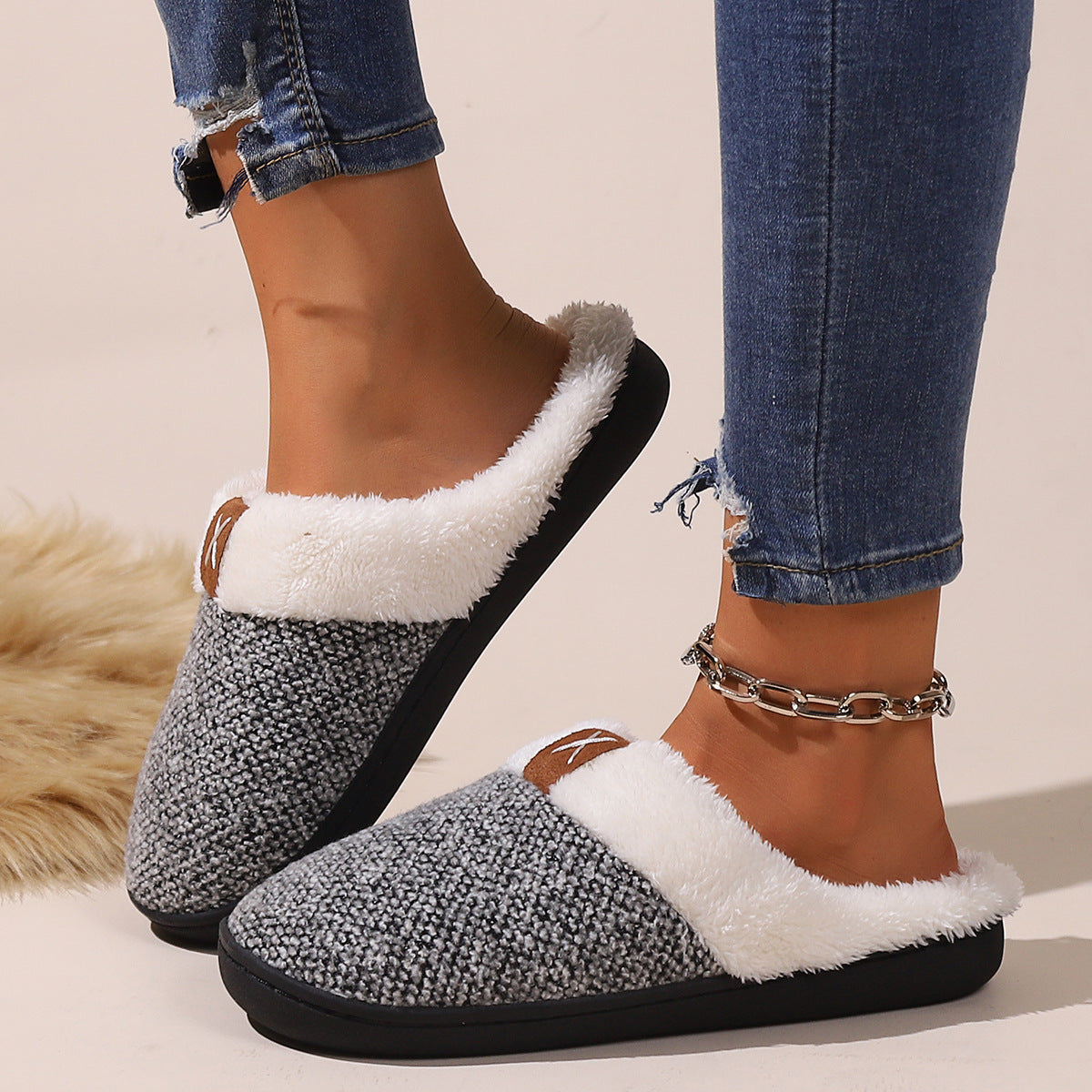 Winter Plush Slippers Fashion Thick Bottom Warm House Shoes For Women Men Indoor Bedroom Floor Slipper - GimmeWarehouse