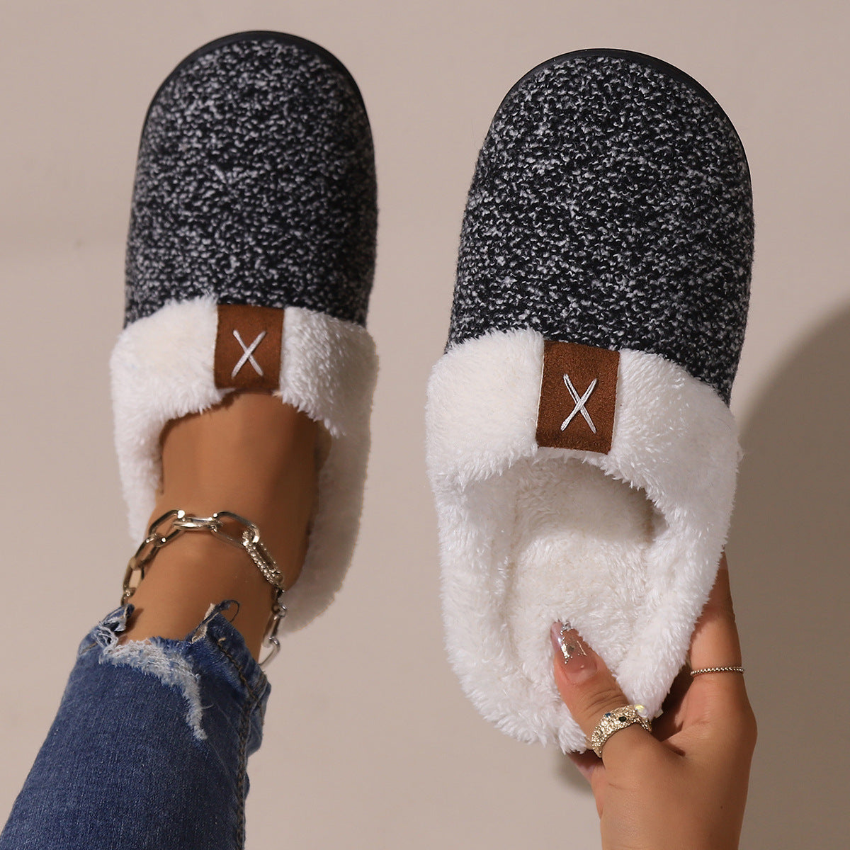 Winter Plush Slippers Fashion Thick Bottom Warm House Shoes For Women Men Indoor Bedroom Floor Slipper - GimmeWarehouse