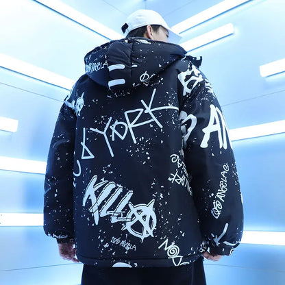 Winter Splash Ink Graffiti Padded Jacket Men Thicken - GimmeWarehouse