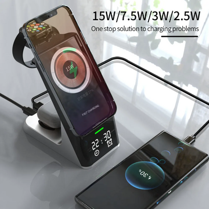 Wireless Charger 6-In-1 Multi-Function Clock Alarm Clock For Apple 14 Mobile Phone Headset Watch Magnetic Suction Fast Charging - GimmeWarehouse