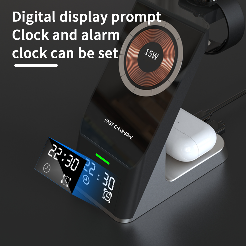 Wireless Charger 6-In-1 Multi-Function Clock Alarm Clock For Apple 14 Mobile Phone Headset Watch Magnetic Suction Fast Charging - GimmeWarehouse