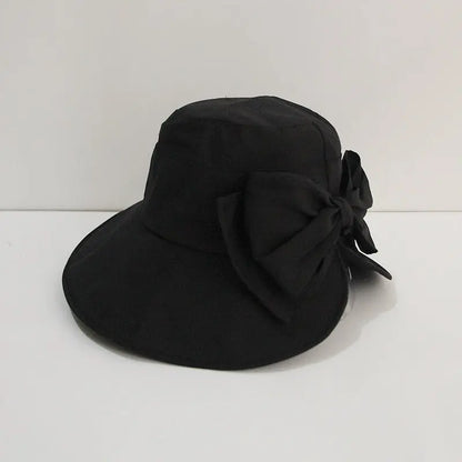 Spring and Autumn Bucket Hat Women's Back Slit Bow Korean Style Japanese Style New Look Small Sunlight Blocker for Summer Hat Fashion Gimme that