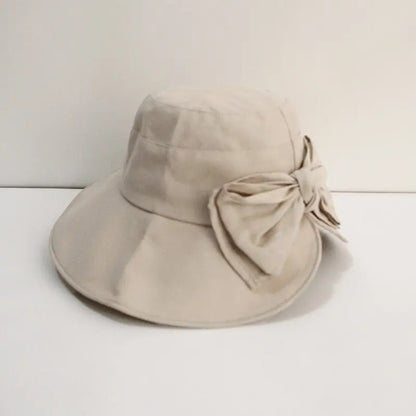 Spring and Autumn Bucket Hat Women's Back Slit Bow Korean Style Japanese Style New Look Small Sunlight Blocker for Summer Hat Fashion Gimme that