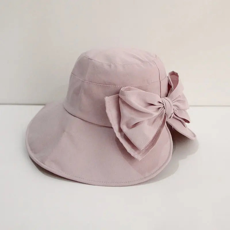 Spring and Autumn Bucket Hat Women's Back Slit Bow Korean Style Japanese Style New Look Small Sunlight Blocker for Summer Hat Fashion Gimme that