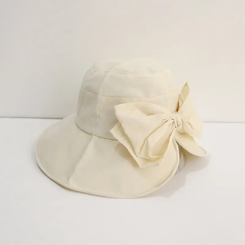 Spring and Autumn Bucket Hat Women's Back Slit Bow Korean Style Japanese Style New Look Small Sunlight Blocker for Summer Hat Fashion Gimme that