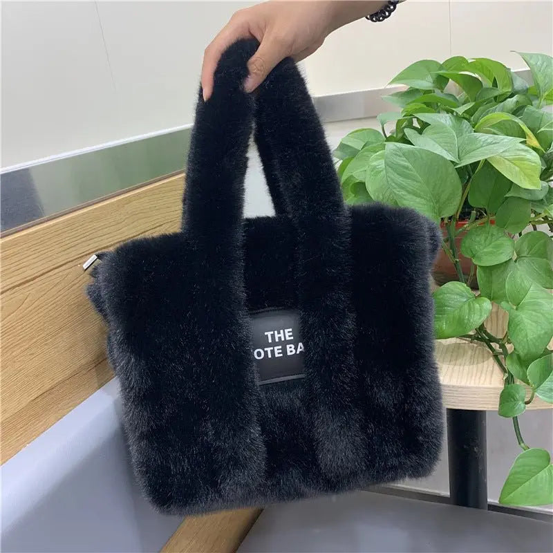 Autumn And Winter New Wool Like Plush Tote Bag High-Capacity Shopping Commuter Bag  Messenger Bag Women Gimme that