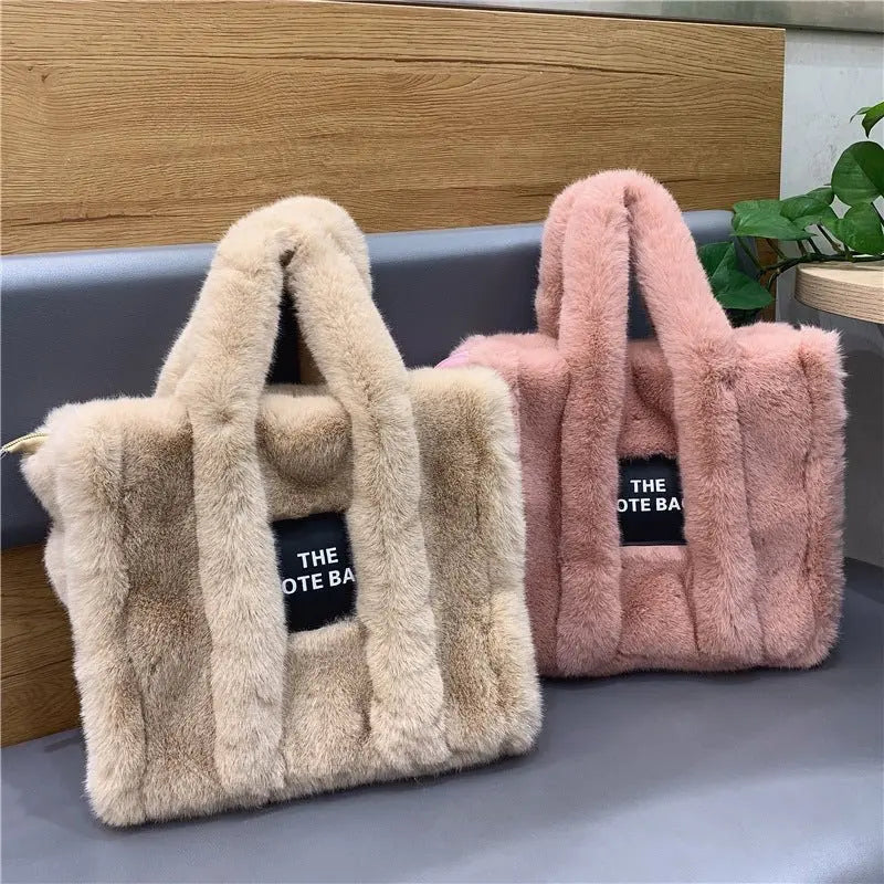 Autumn And Winter New Wool Like Plush Tote Bag High-Capacity Shopping Commuter Bag  Messenger Bag Women Gimme that