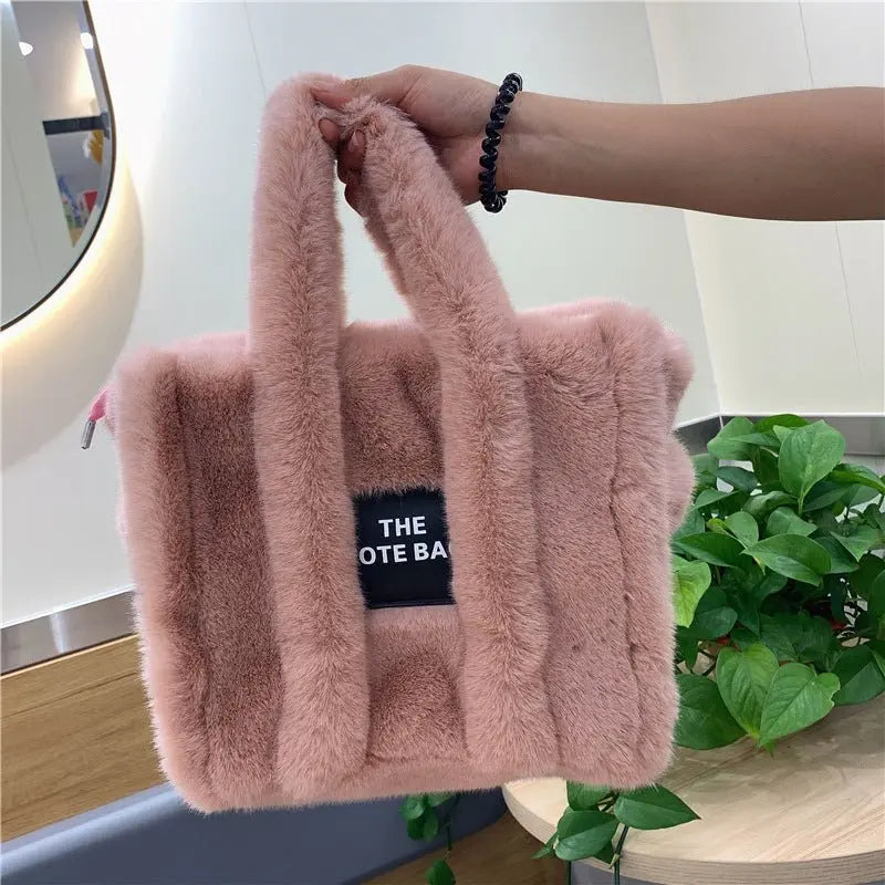 Autumn And Winter New Wool Like Plush Tote Bag High-Capacity Shopping Commuter Bag  Messenger Bag Women Gimme that