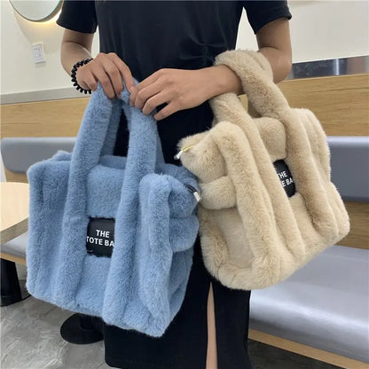 Autumn And Winter New Wool Like Plush Tote Bag High-Capacity Shopping Commuter Bag  Messenger Bag Women Gimme that