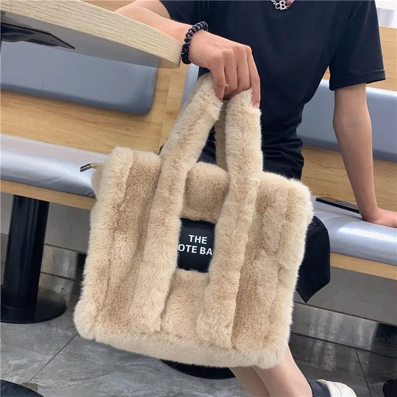 Autumn And Winter New Wool Like Plush Tote Bag High-Capacity Shopping Commuter Bag  Messenger Bag Women Gimme that