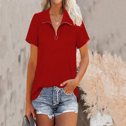 Spring And Summer New Women's Thread Zipper Loose Solid Color Shirt Gimme that