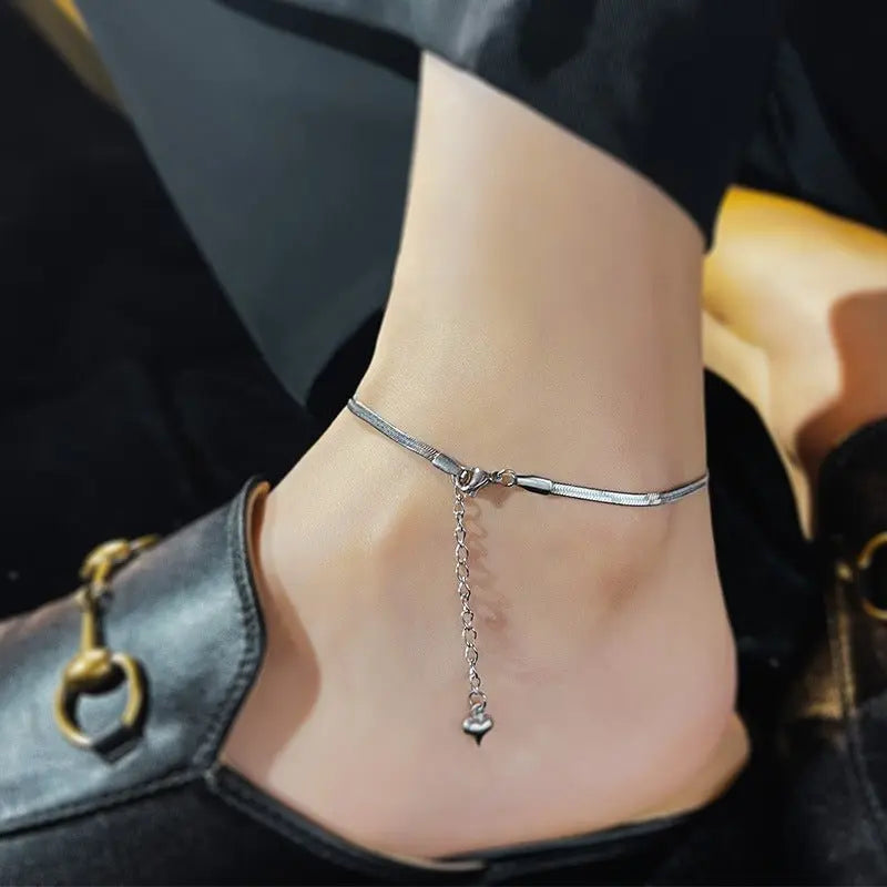 INS Simple Sexy Anklet Flat Chain Ankel Chain Women's Titanium Steel Light Luxury Feet Pure Necklace All-Match Fashion Accessories Gimme that