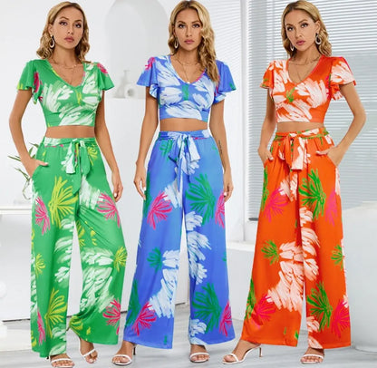 Summer New Women's Wide-Legged Pants Suit Lean Casual Temperament Skirt Pants Two-Piece Set Gimme that