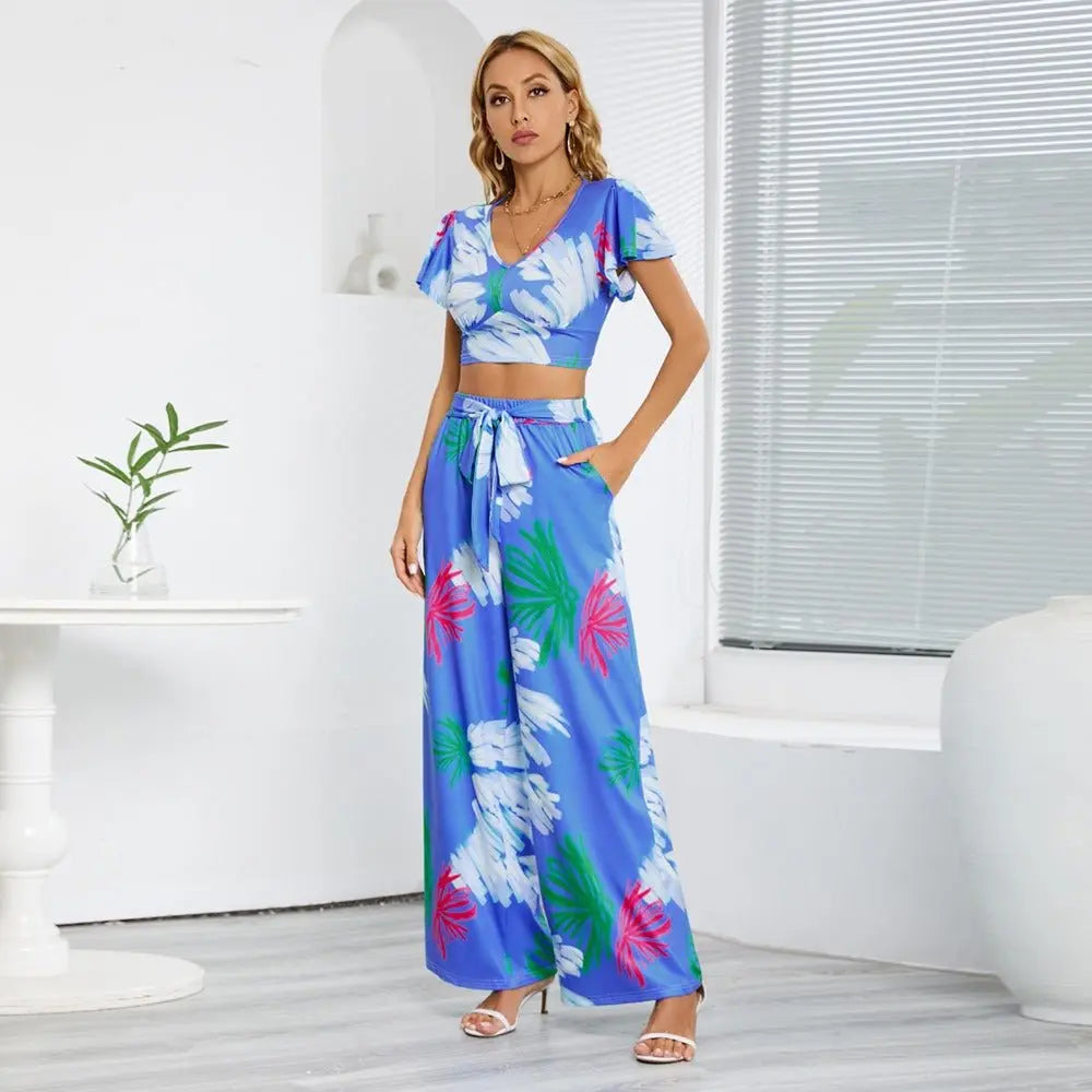 Summer New Women's Wide-Legged Pants Suit Lean Casual Temperament Skirt Pants Two-Piece Set Gimme that