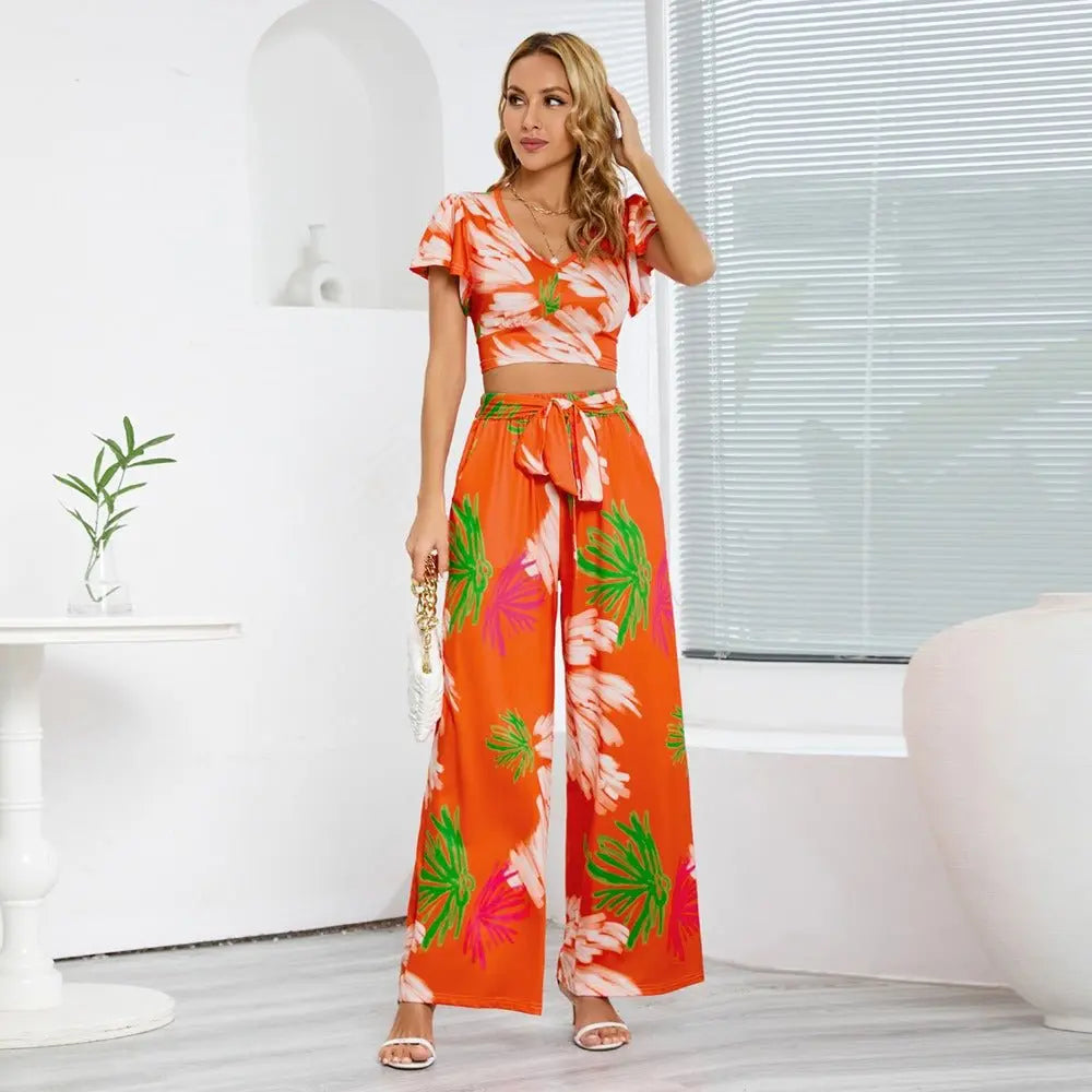 Summer New Women's Wide-Legged Pants Suit Lean Casual Temperament Skirt Pants Two-Piece Set Gimme that