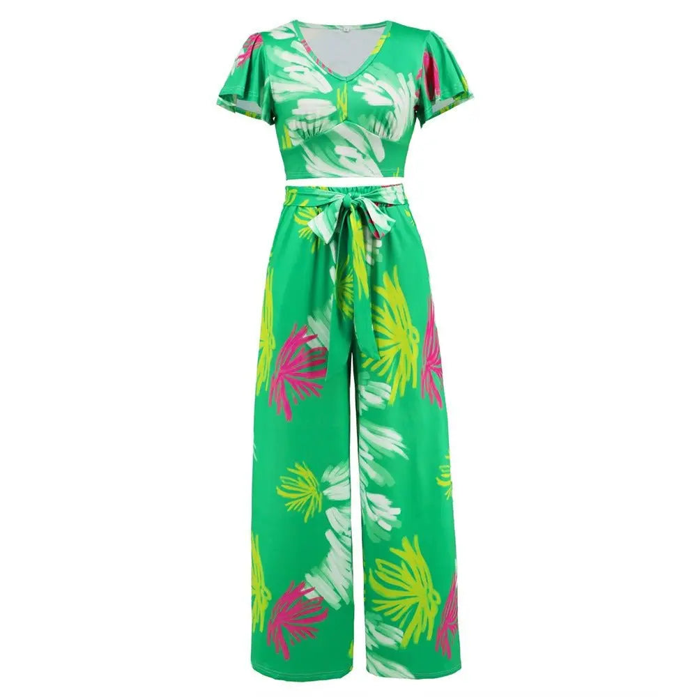 Summer New Women's Wide-Legged Pants Suit Lean Casual Temperament Skirt Pants Two-Piece Set Gimme that