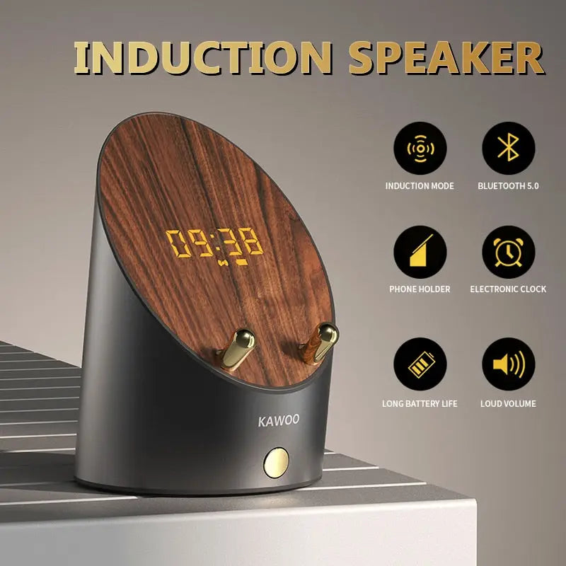 Wooden Alarm Clock Wireless Smart Speaker Mini - GimmeWarehouse