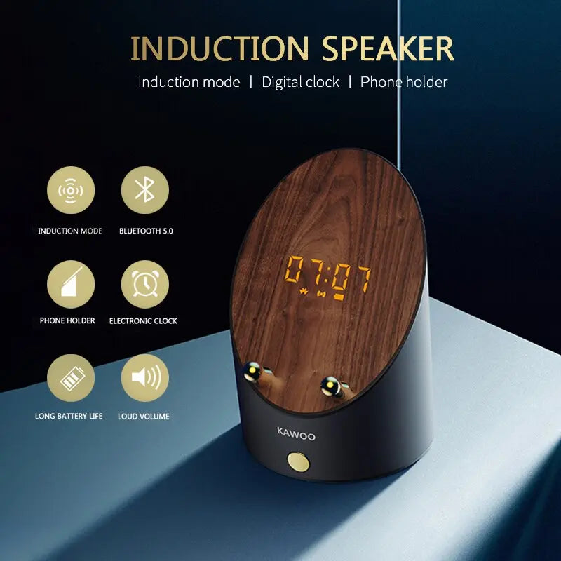 Wooden Alarm Clock Wireless Smart Speaker Mini - GimmeWarehouse